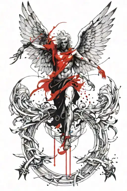arch angel defeating Lucifer tattoo design idea