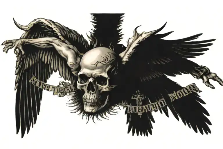 icarus falling from the sky,sun,memento mori text "memento mori" for chest men tattoo design idea