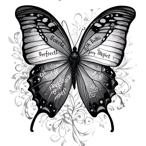 butterfly  with words perfectly imperfect tattoo design idea