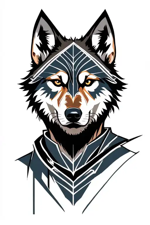 combine a muslim man warrior and a wolf into one design,full of scars and despair.design should be loud and bold tattoo design idea