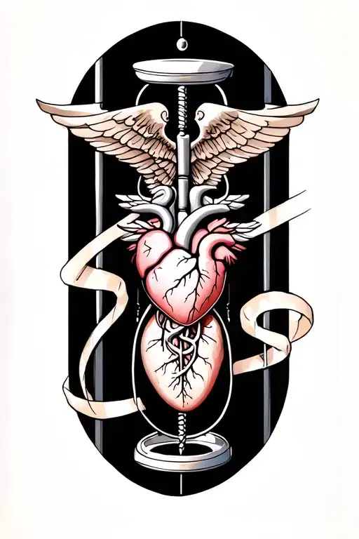 caduceus symbol integrated , hourglass, anatomical heart tattoo design idea
