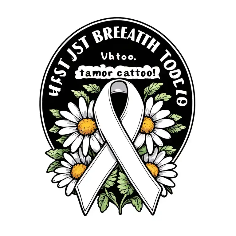 lung cancer ribbon with Daisy flowers and says just breath Toddy tattoo design idea