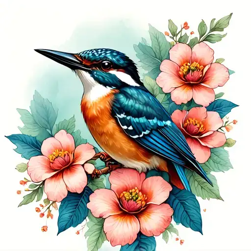 belted Kingfisher flowers  tattoo design idea