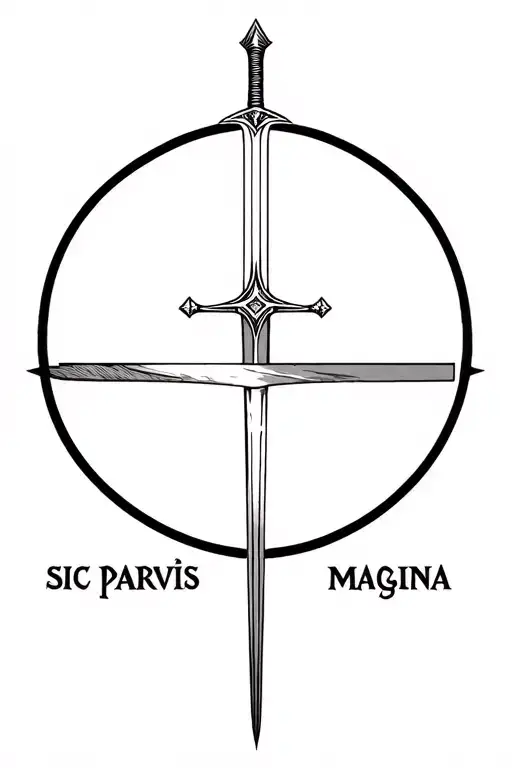 sic parvis magna with a sword through it tattoo design idea