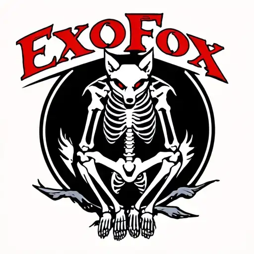 "ExoFox" "ExoFox" Logo of fox skeleton sitting alone. tattoo design idea