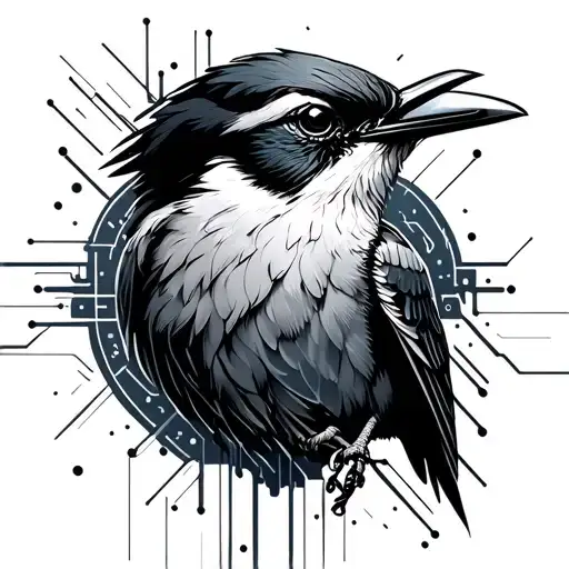 cyberpunk mockingbird circuits tattoo design idea