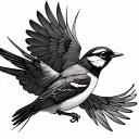 obatala orisha eye on back of sparrow flying tattoo design idea