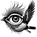 obatala orisha eye on back of sparrow flying tattoo design idea