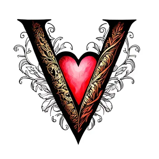 initial V in a heart shape tattoo design idea