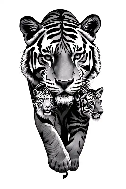 Tiger And 3 Cubs tattoo design idea