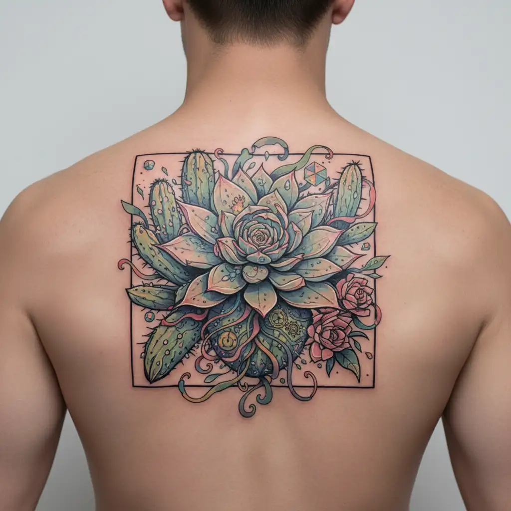 cactus with a flower tattoo design idea