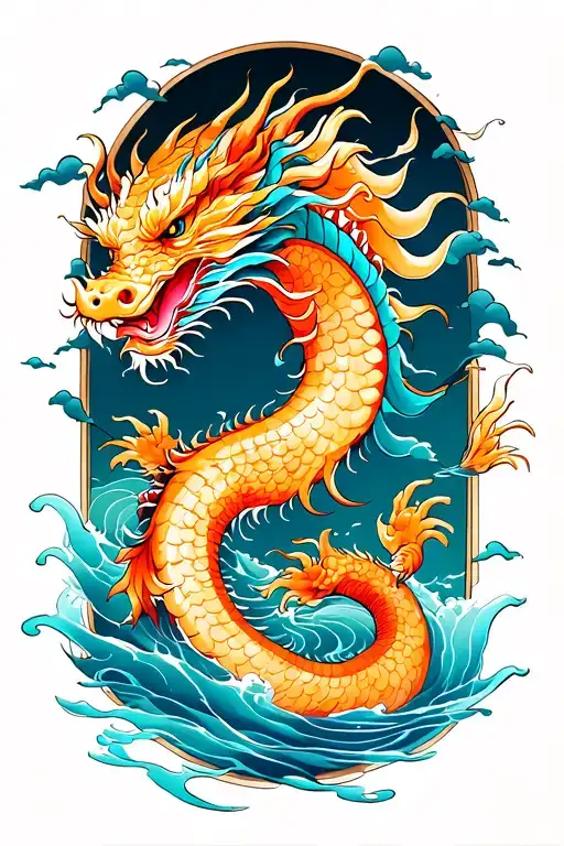 traditional japanese dragon in water tattoo design idea