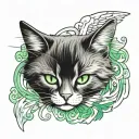 back fluffy cat with green eyes  curled upp sleeping with angel wings on back tattoo design idea