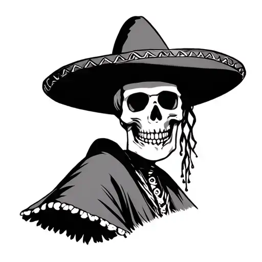 Skeleton with sombrero and pancho tattoo design idea
