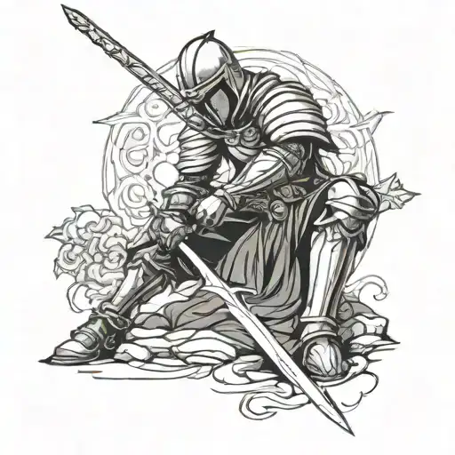 Kneeling Knight holding a Sword tattoo design idea