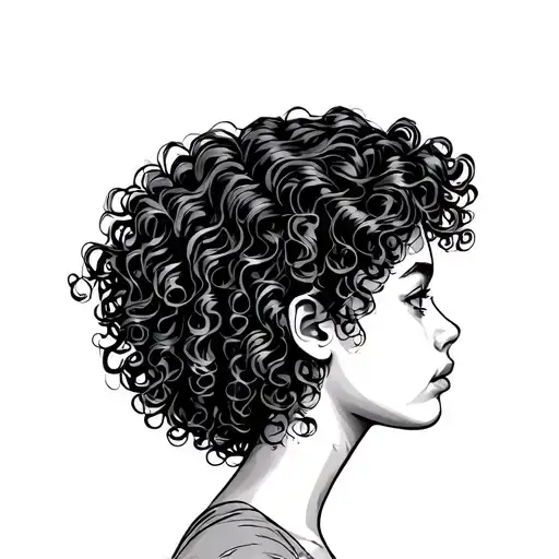 curly haired girl side profile tattoo design idea