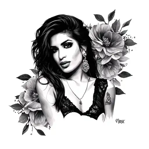 realistic amy winehouse tattoo design idea
