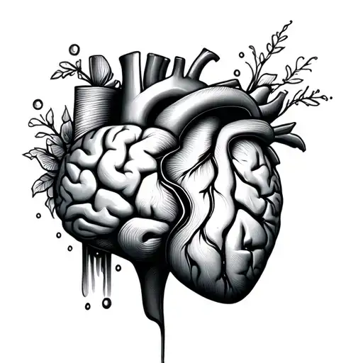 half brain half heart with water element symbol and draw tattoo design idea