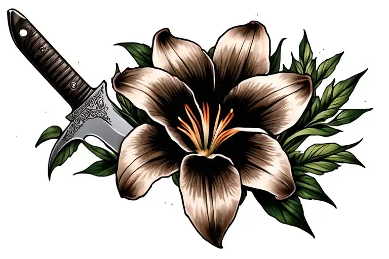 Bowie knife with stargazer lily tattoo design idea