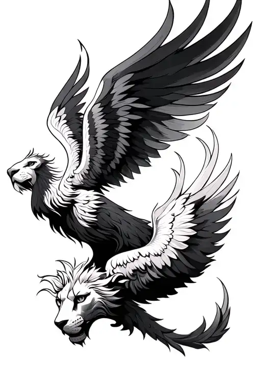 Lion head an phoenix rising tattoo design idea