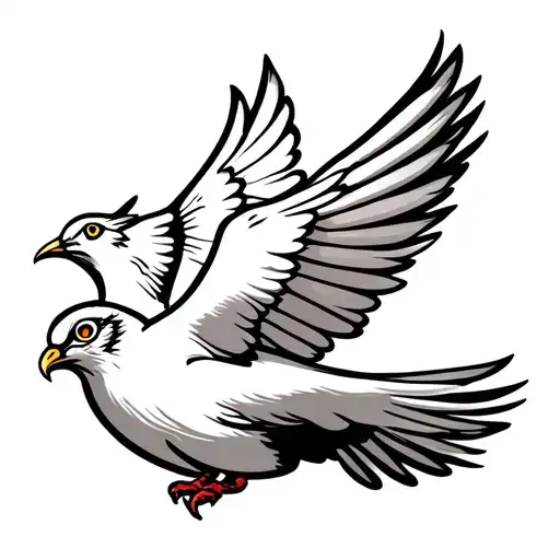 flying white dove with snake eyes tattoo design idea
