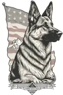 A portrait german shepherd on a mountain peak American flag waving say "diabetes" tattoo design idea