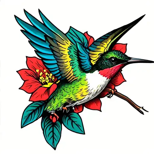 old school hummingbird tattoo design idea