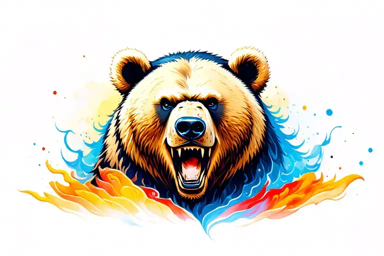 fierce bear face roaring tattoo design idea