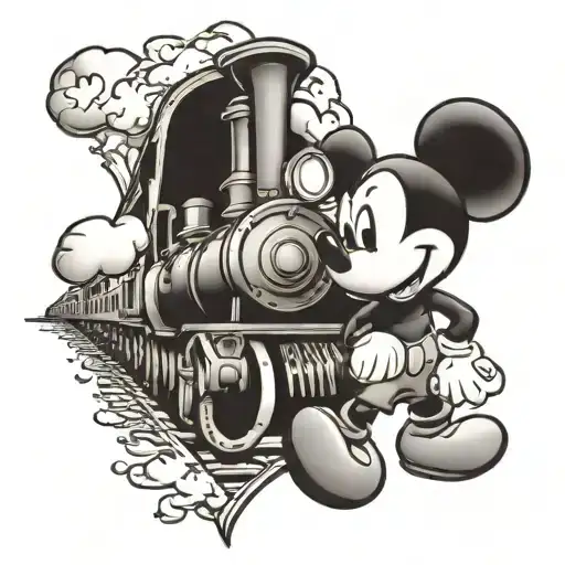 train and mickey mouse tattoo design idea