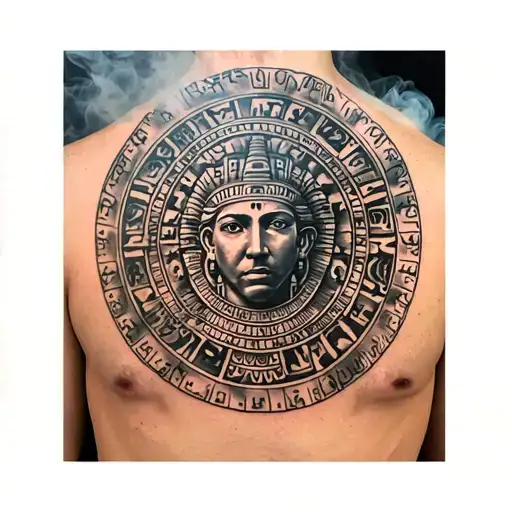 Mayan calendar with smoke over it tattoo design idea