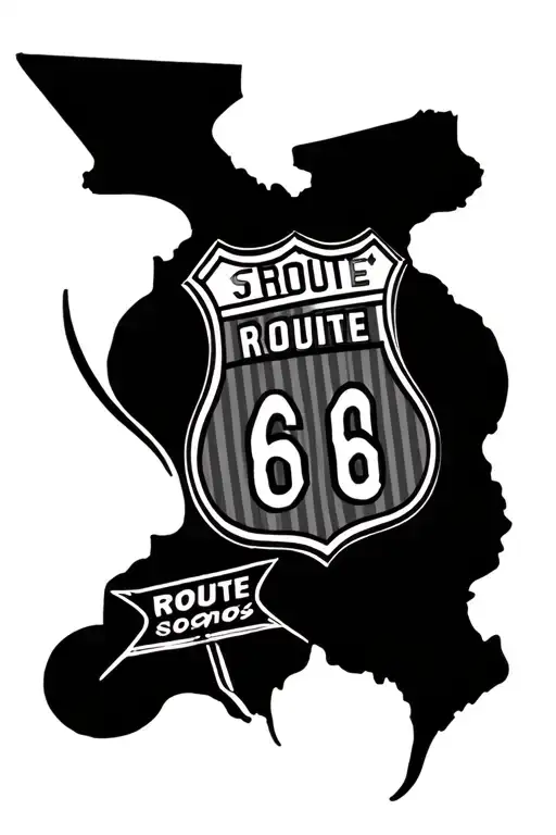 v8 in the middle with pinstriping and route 66 sign at the bottom tattoo design idea