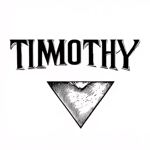 "TIMOTHY" "TIMOTHY" The name Timothy in a triangle shape, as if to be tattooed on a vagina. block letters all caps black and white tattoo design idea