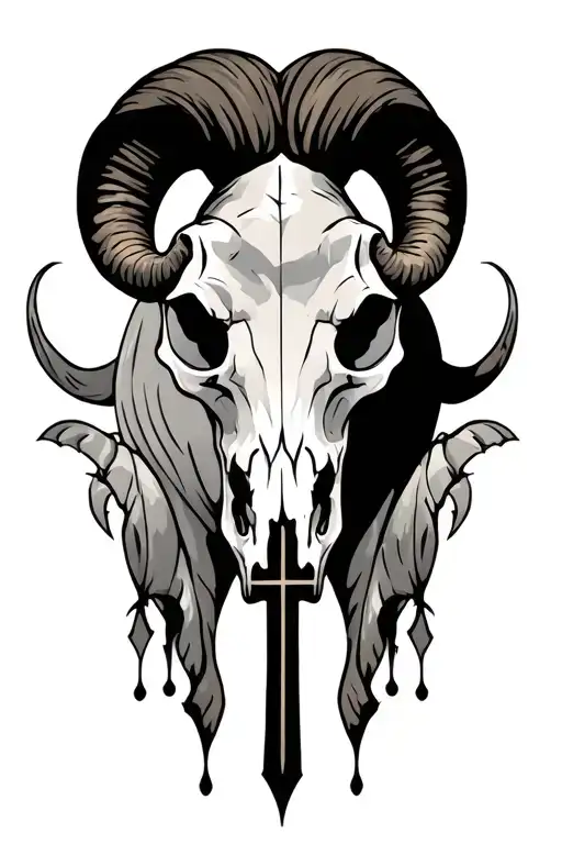 ram skull and cross tattoo design idea