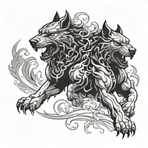 Cerberus , fire , smoke rising tattoo design idea