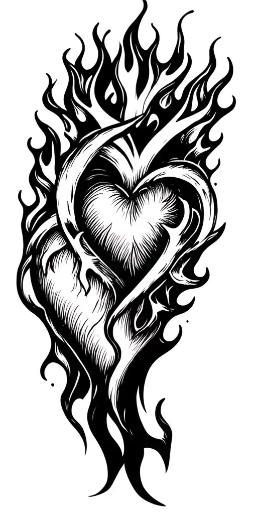 A minimalist design of a heart intertwined with flames, symbolizing love and the passion of being a firefighter tattoo design idea