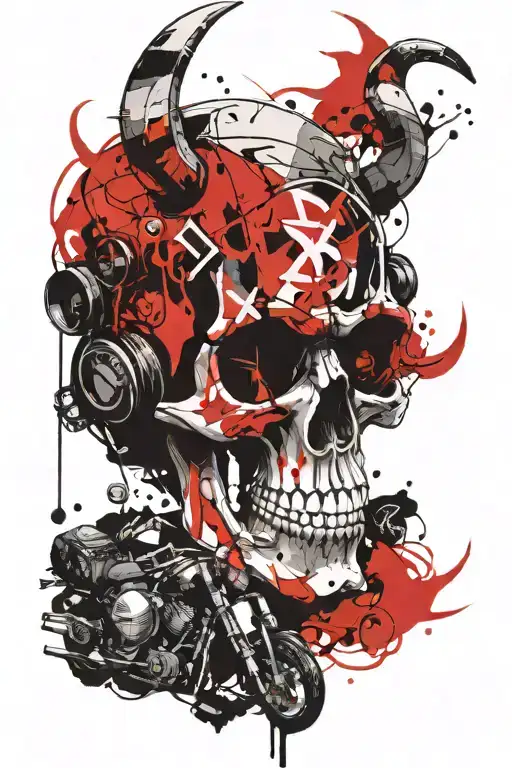 biker skull with devil horns on his helmet  tattoo design idea