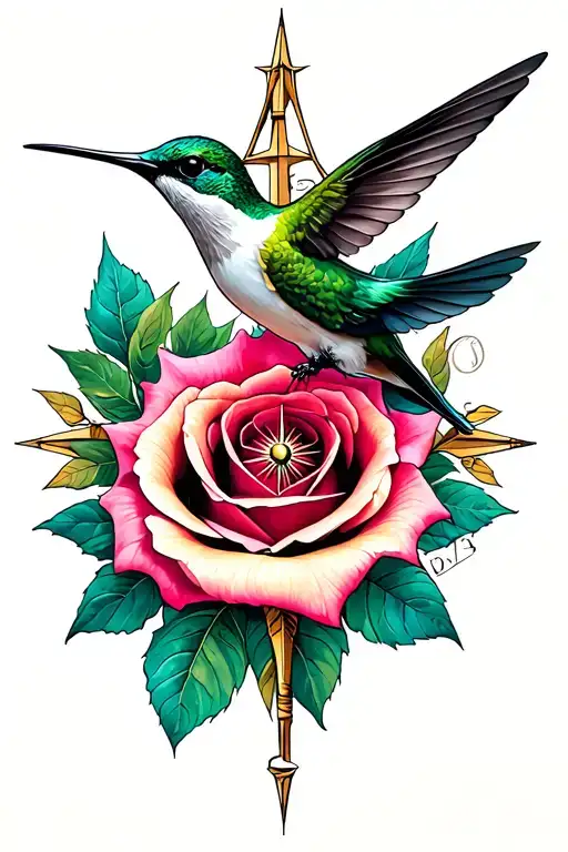 hummingbird, compass, rose tattoo design tattoo design idea