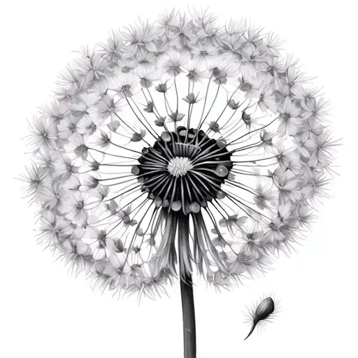 "For the hope of it all" "For the hope of it all" small Dandelion tattoo with only one seed floating away tattoo design idea