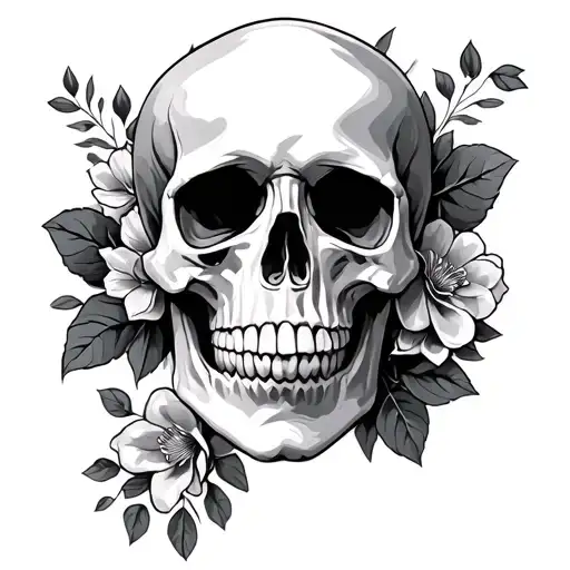 skull and floral tattoo design idea