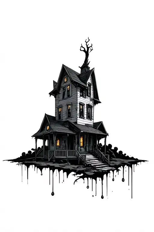 trap house with souls behind it  tattoo design idea
