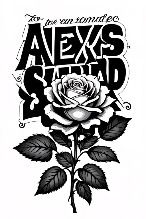 "Alexys Sandra " Rose with stem font tattoo design idea
