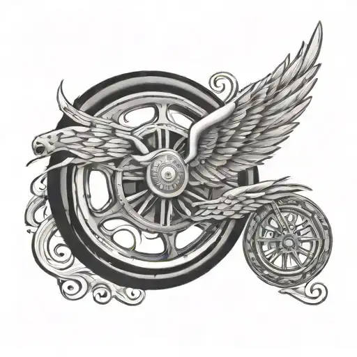 wheel and wings tattoo design idea