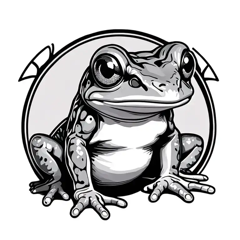 cyber sigilism style frog sitting tattoo design idea