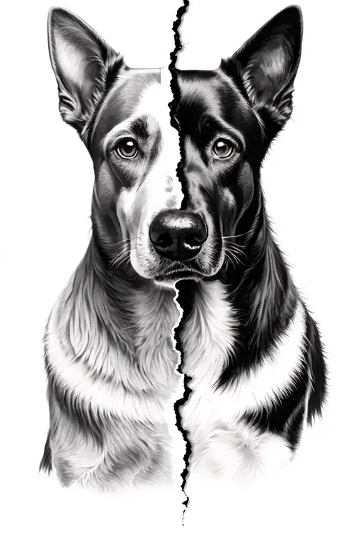 2 dogs face split in the midde of half and half of both just the faces no body tattoo design idea