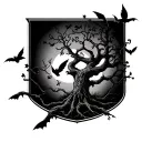 Poison Tree without leafs flying bats and two doves on the branches tattoo design idea