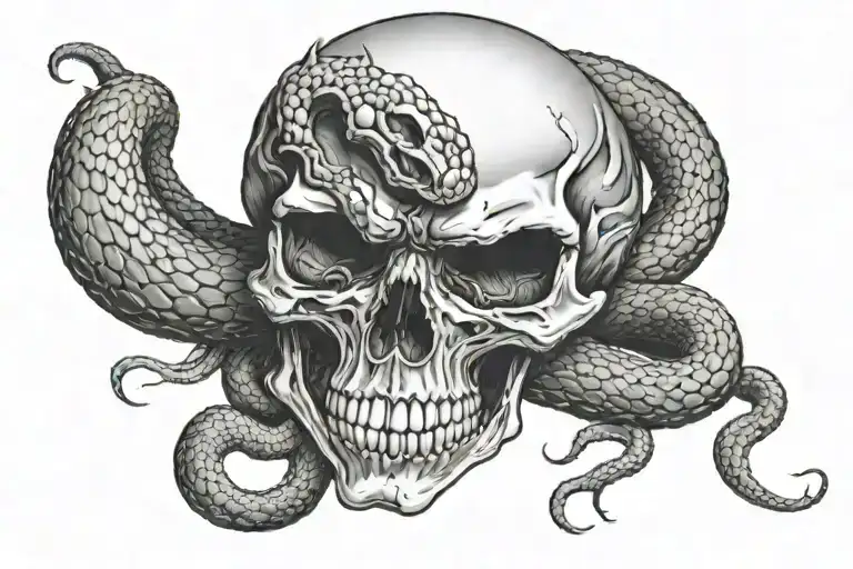 a skull with a snake coming out of its eye tattoo design idea