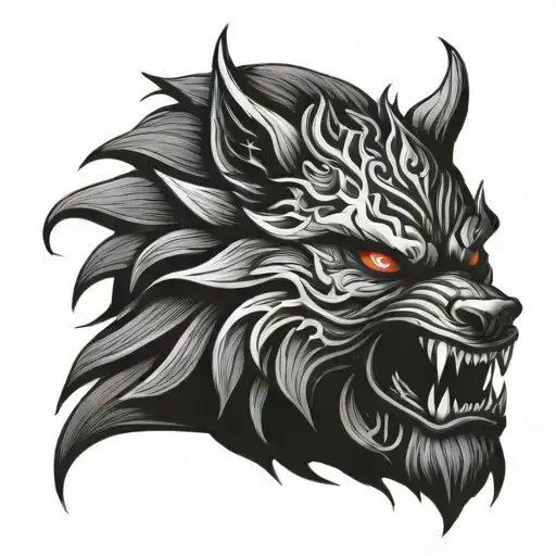 Wolf Oni Mask tattoo design idea