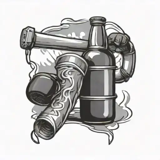 fighting alcohol bottle boxing ring tattoo design idea