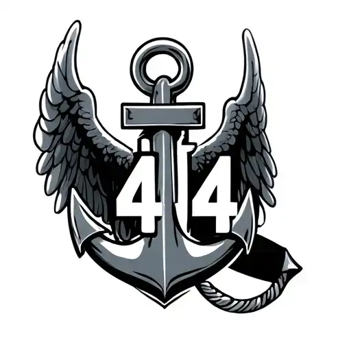 simple anchor with 444 angel number tattoo design idea