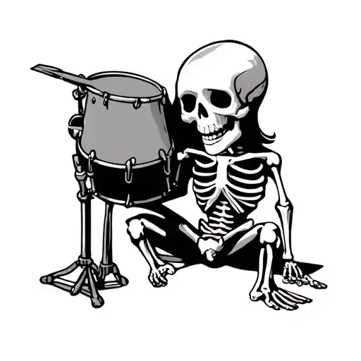 cute skeleton drumming a snaire tattoo design idea